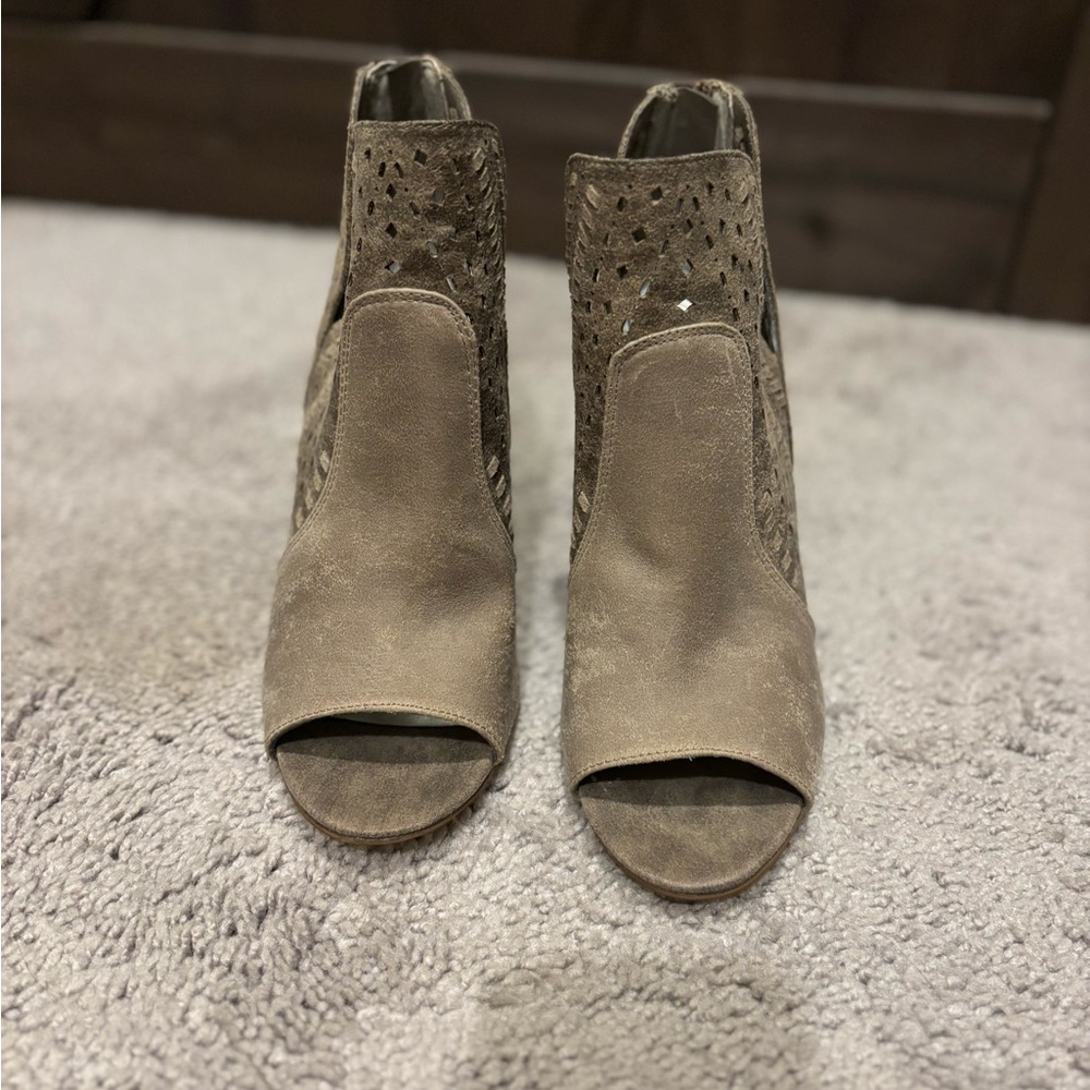 Carlos Santana Taupe Peep-Toe Ankle Booties